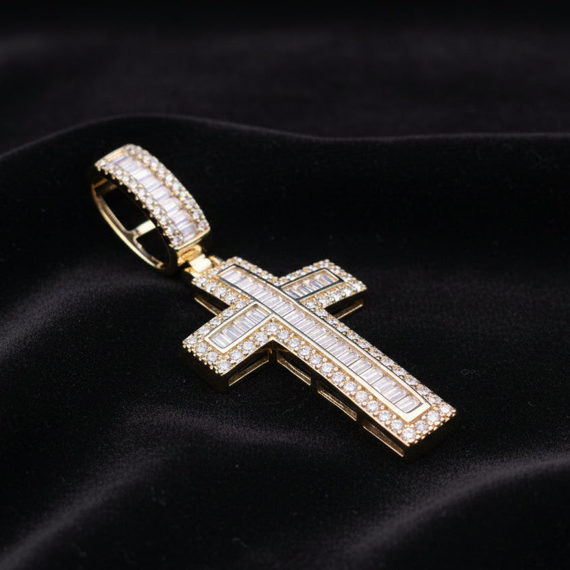 Moissanite 1.82 ctw Two Tone Diamond Cross Pendant