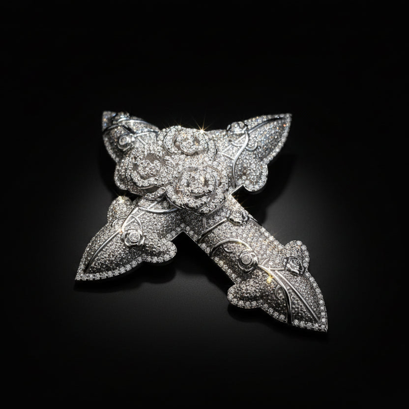 Moissanite 31.52 ctw Rose Flower Jesus Pendant