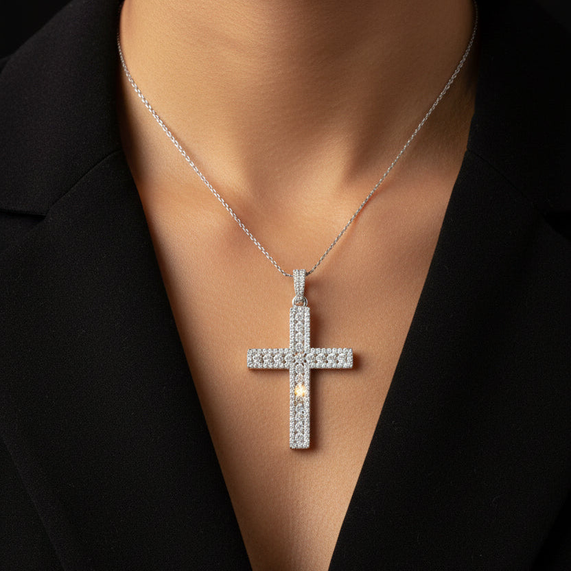 Moissanite 2.09 ctw Elegant Studded Cross Pendant