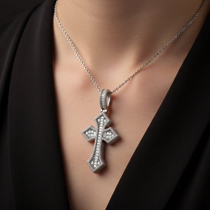 Moissanite 3.52ctw  Elegant Chrome Cross Pendant