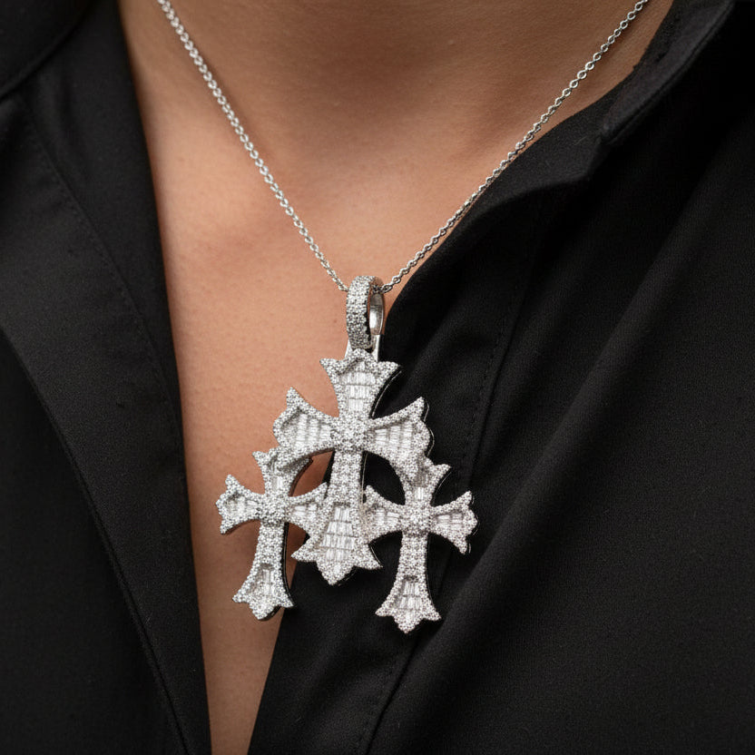 Triple Cross 3.40 ctw Baguette Pendant