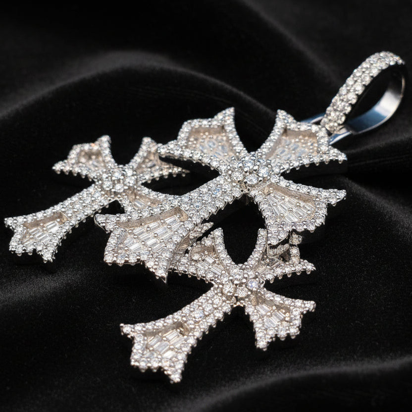 Triple Cross 3.40 ctw Baguette Pendant