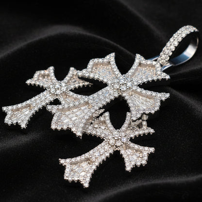 Triple Cross 3.40 ctw Baguette Pendant