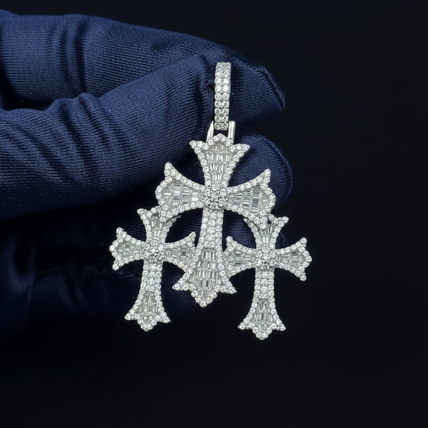 Triple Cross 3.40 ctw Baguette Pendant