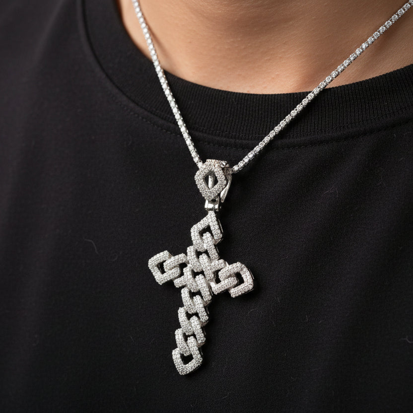 Moissanite 1.89 ctw Link Cross Pendant