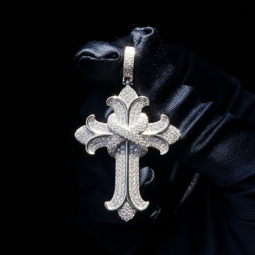Moissanite 1.5 ctw Iced Gothic Cross Pendant