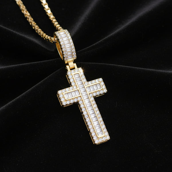 Moissanite 1.82 ctw Two Tone Diamond Cross Pendant