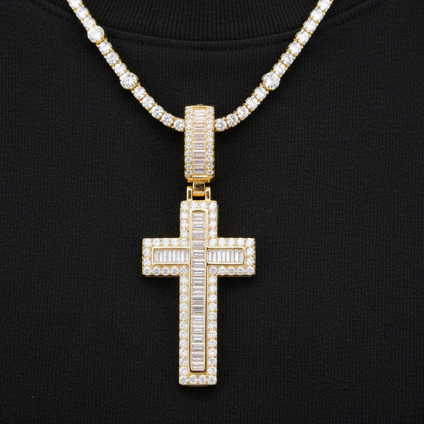 Moissanite 1.82 ctw Two Tone Diamond Cross Pendant