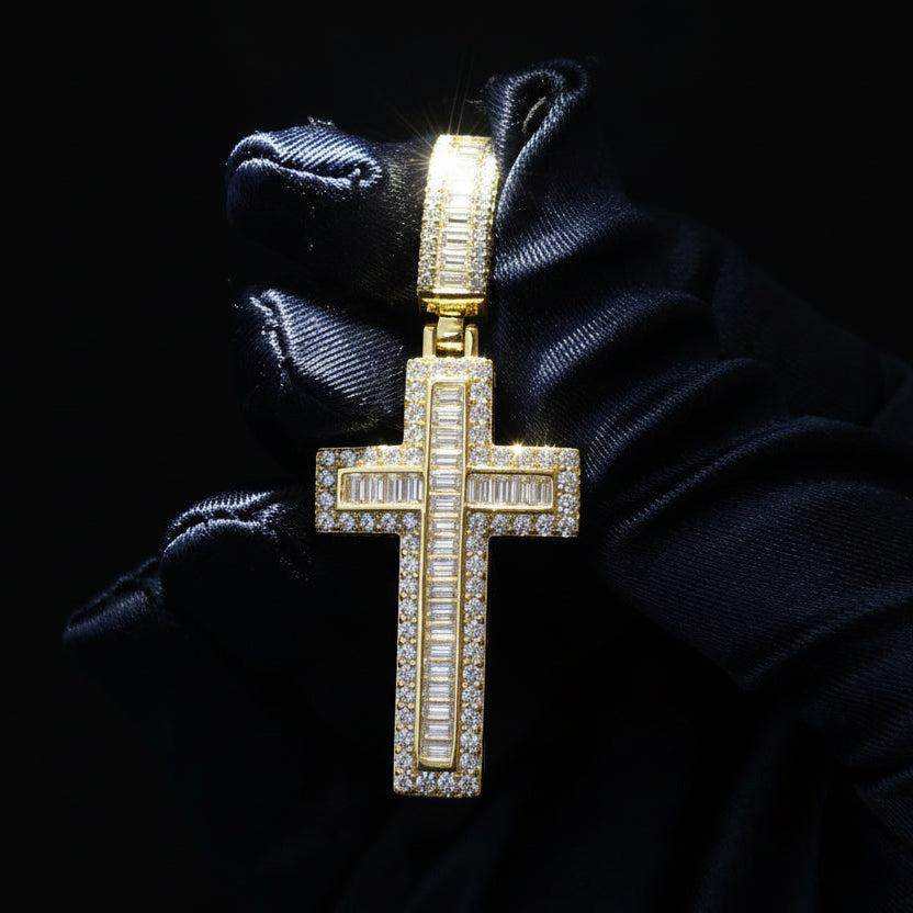 Moissanite 1.82 ctw Two Tone Diamond Cross Pendant