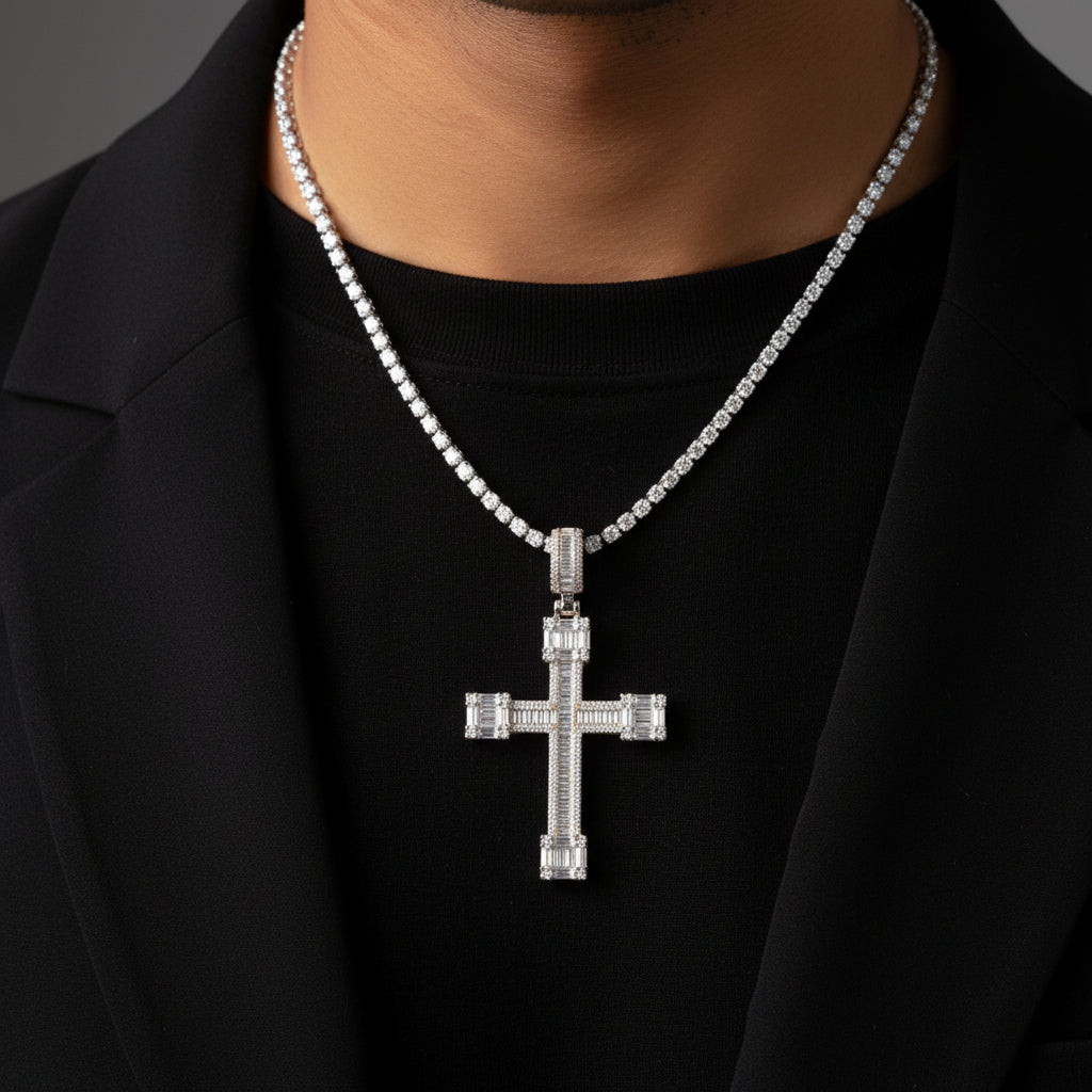 Moissanite 4.45 ctw Stunning Baguette Cross pendant