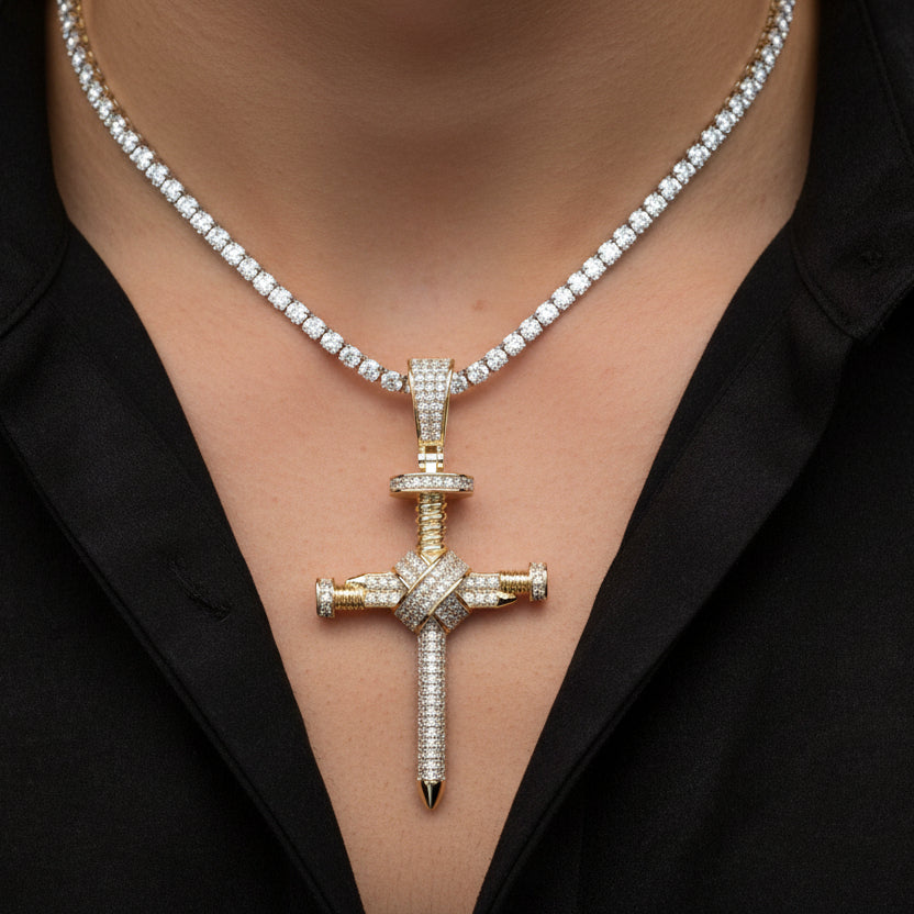 Moissanite 0.97 ctw Screw Nail Cross Pendant