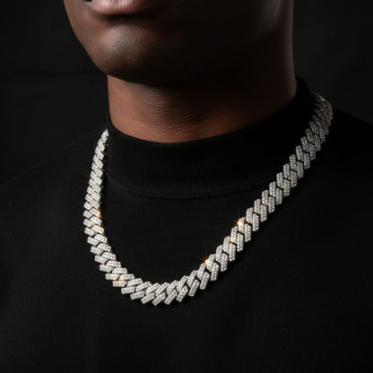 10mm Moissanite Curb Cuban Chain 18in