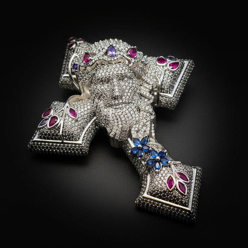 Moissanite 7.40 ctw Jesus Face Cross Pendant