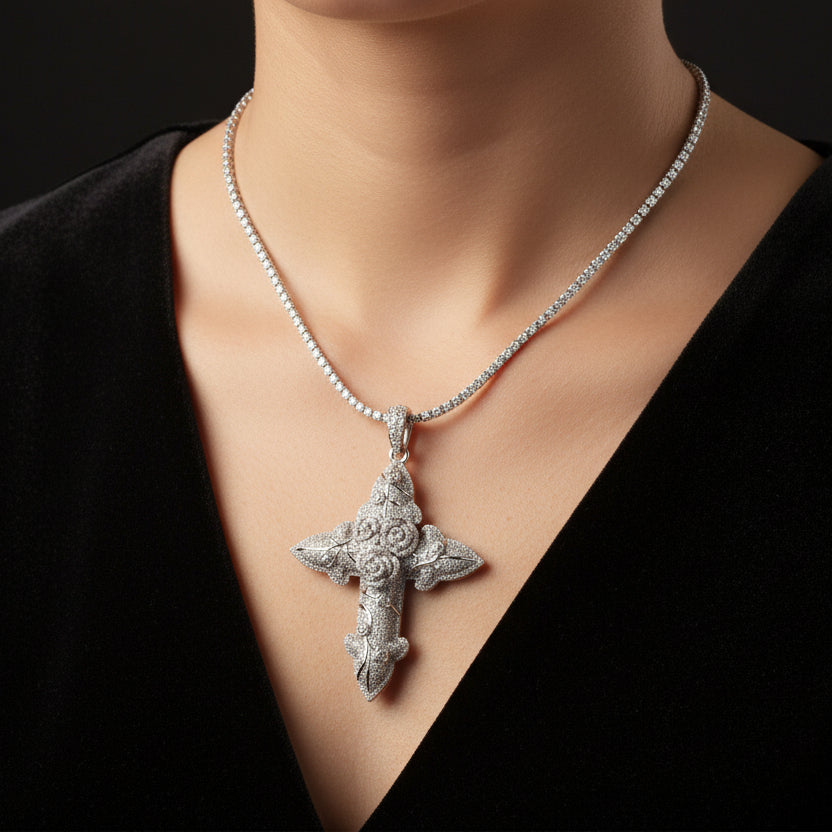 Moissanite 31.52 ctw Rose Flower Jesus Pendant