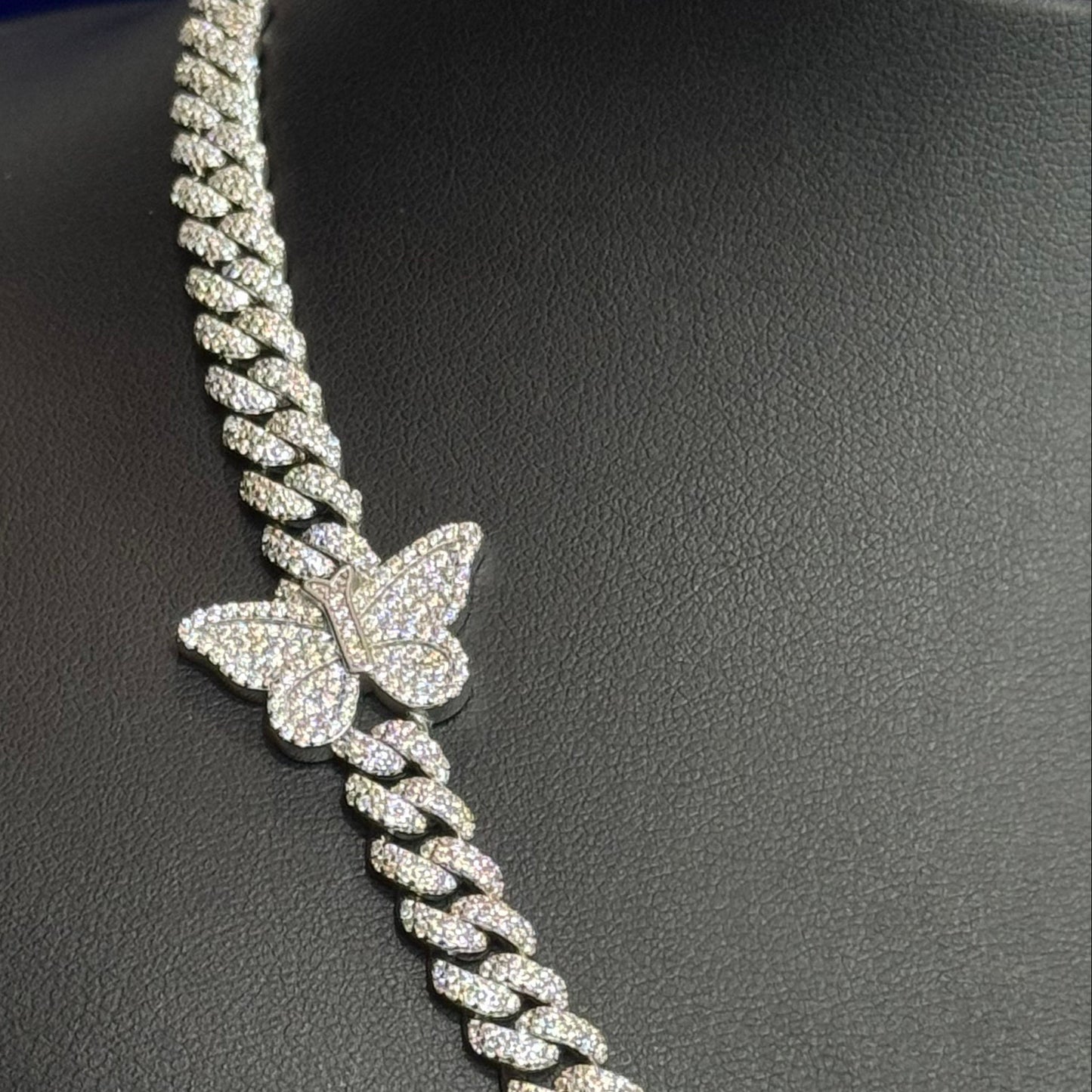 Silver Moissanite Butterfly Cuban Necklace at Flawless Jewelry