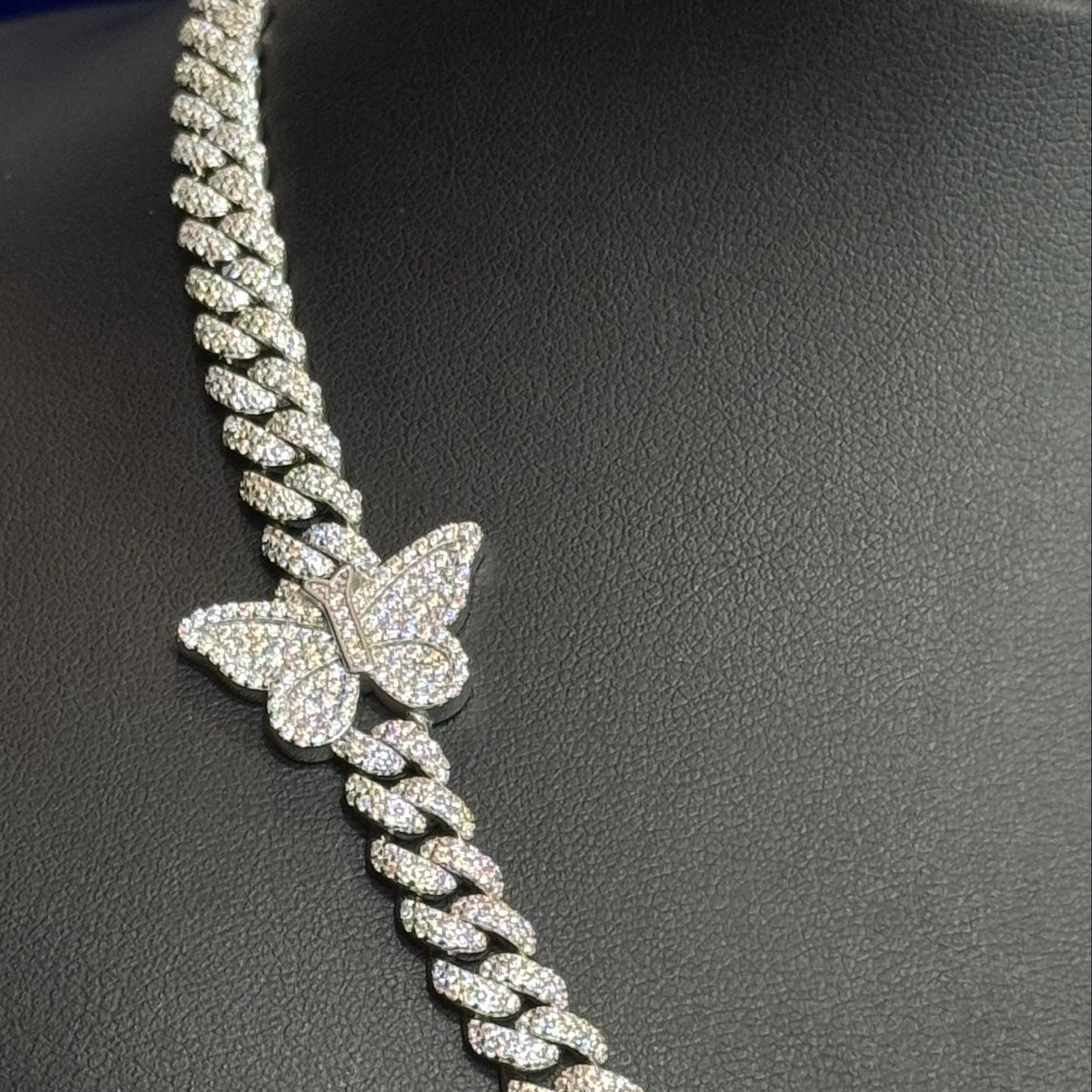 Silver Moissanite Butterfly Cuban Necklace at Flawless Jewelry
