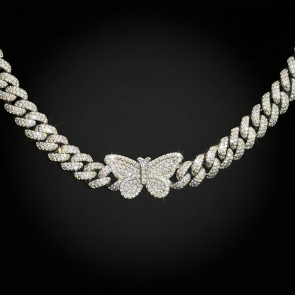 Silver Moissanite Butterfly Cuban Necklace at Flawless Jewelry