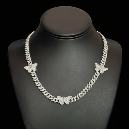 Silver Moissanite Butterfly Cuban Necklace at Flawless Jewelry