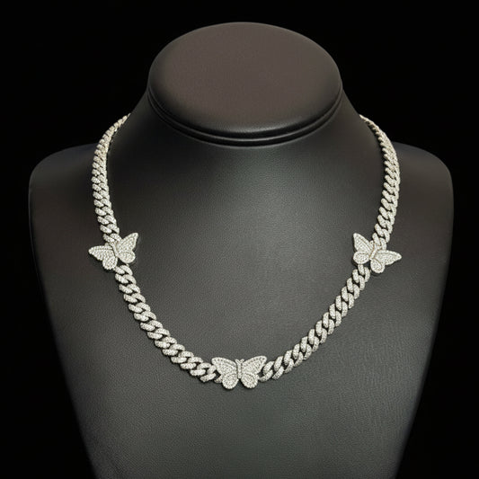 Silver Moissanite Butterfly Cuban Necklace at Flawless Jewelry