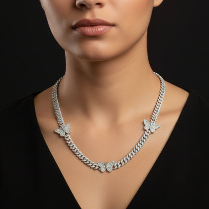 Silver Moissanite Butterfly Cuban Necklace at Flawless Jewelry