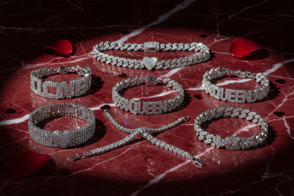 Collections of hip hop diamond bracelets on a valentines theme red marble spotlight on collection