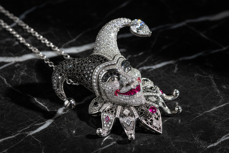 Diamond Joker pendant with black marble background