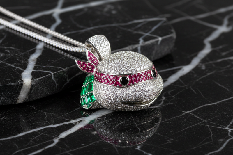 Diamond teenage mutant ninja turtle pendant with black marble background