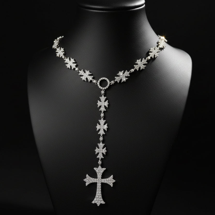 Moissanite  Flared Cross Rosary Chain 12.42 ctw