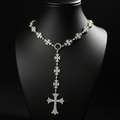 Moissanite  Flared Cross Rosary Chain 12.42 ctw
