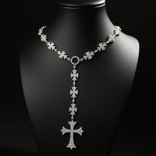 Moissanite  Flared Cross Rosary Chain 12.42 ctw