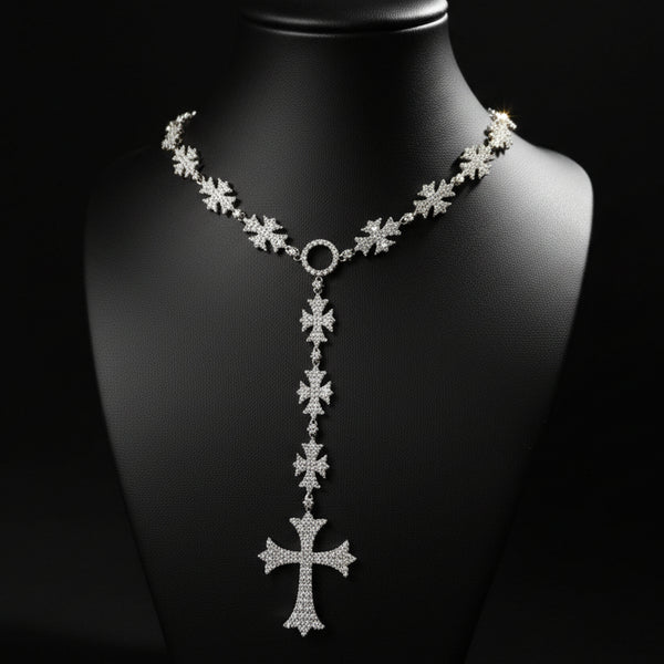 Moissanite  Flared Cross Rosary Chain 12.42 ctw
