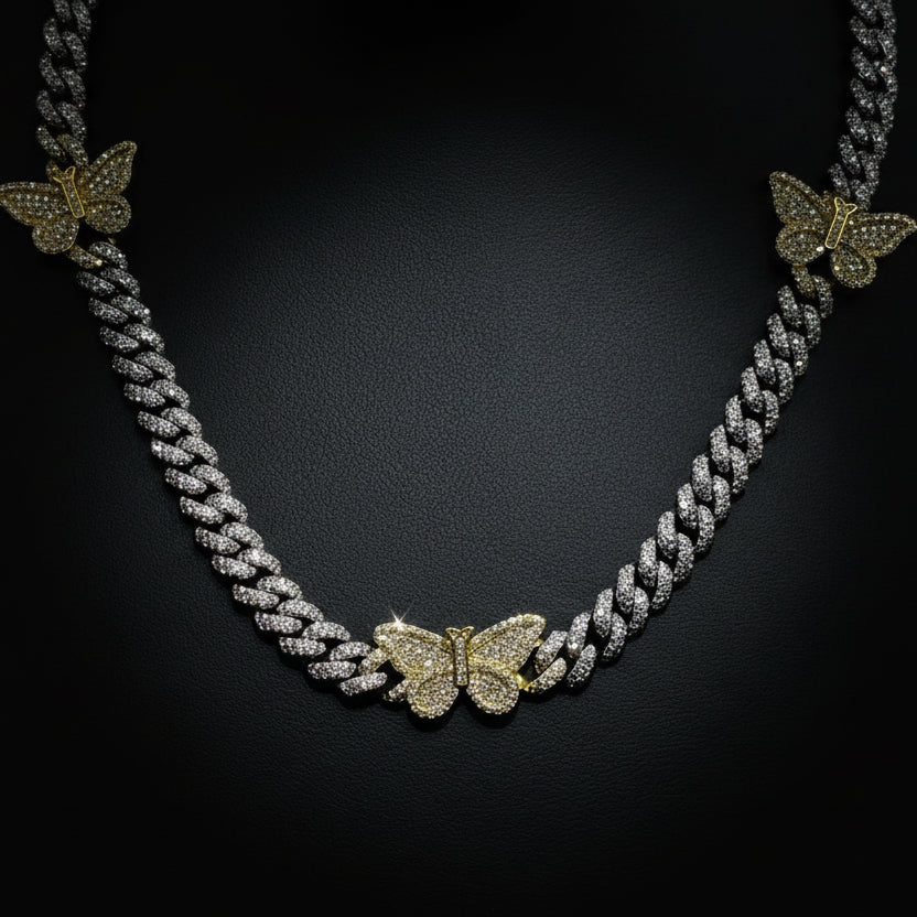 Silver Moissanite Butterfly Cuban Necklace at Flawless Jewelry
