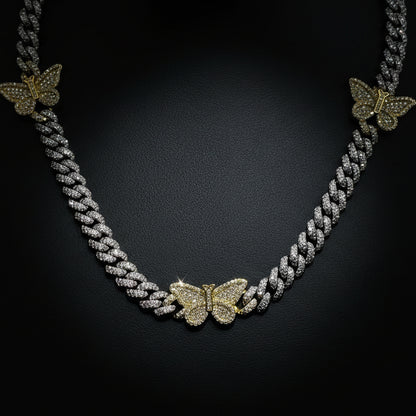 Silver Moissanite Butterfly Cuban Necklace at Flawless Jewelry