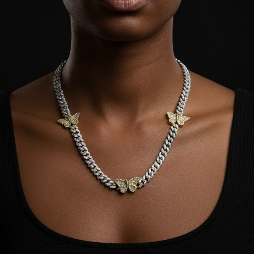 Silver Moissanite Butterfly Cuban Necklace at Flawless Jewelry