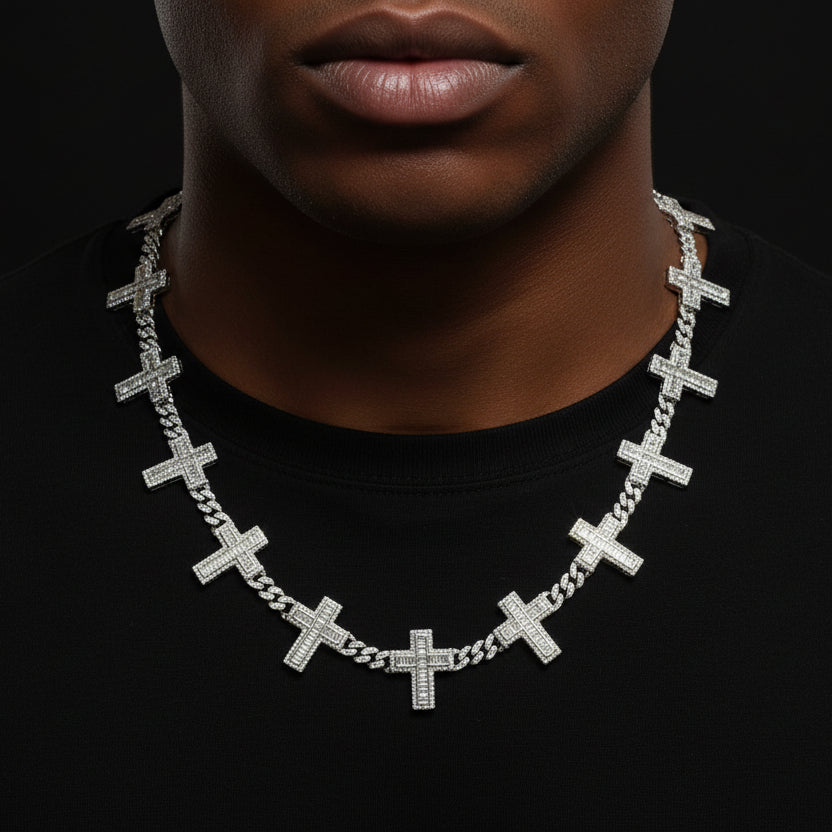 Silver Moissanite Cross Necklace at Flawless Jewelry