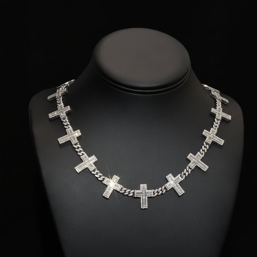 Silver Moissanite Cross Necklace at Flawless Jewelry