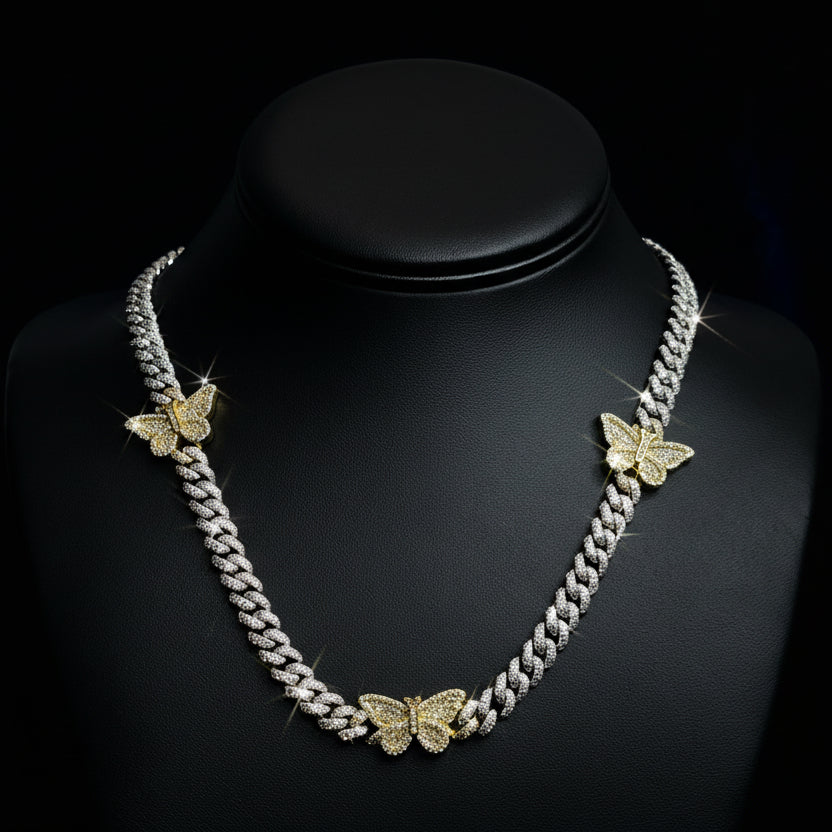 Silver Moissanite Butterfly Cuban Necklace at Flawless Jewelry