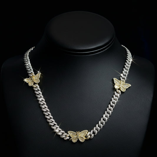 Silver Moissanite Butterfly Cuban Necklace at Flawless Jewelry